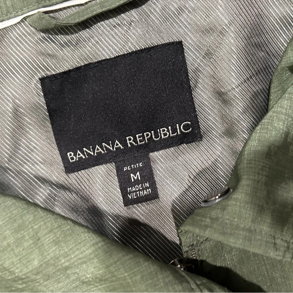 Banana Republic Green Zip Belted Windbreaker Utility Parka Jacket Petite Size M - Picture 2 of 10